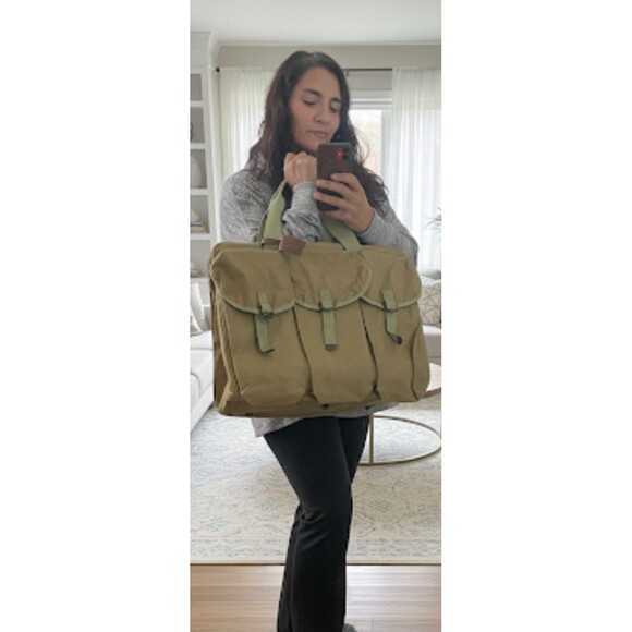 Vintage Chaps Ralph Lauren Canvas Khaki Duffel Bag 3 Pockets Military Surplus - Picture 2 of 16